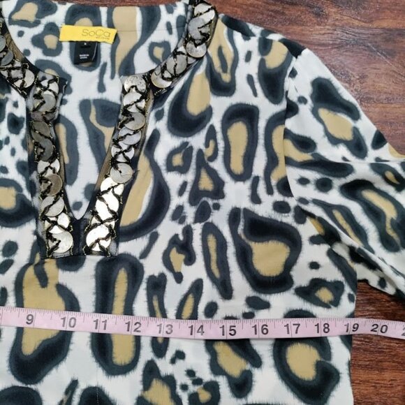 SoCa St. John Leopard Print Embellished Neckline Long Sleeve Blouse Size Small - Picture 10 of 13